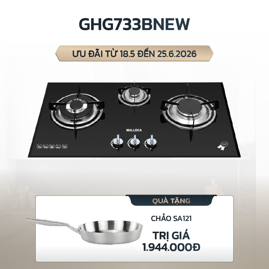 Bếp gas 3 vùng nấu 73cm
