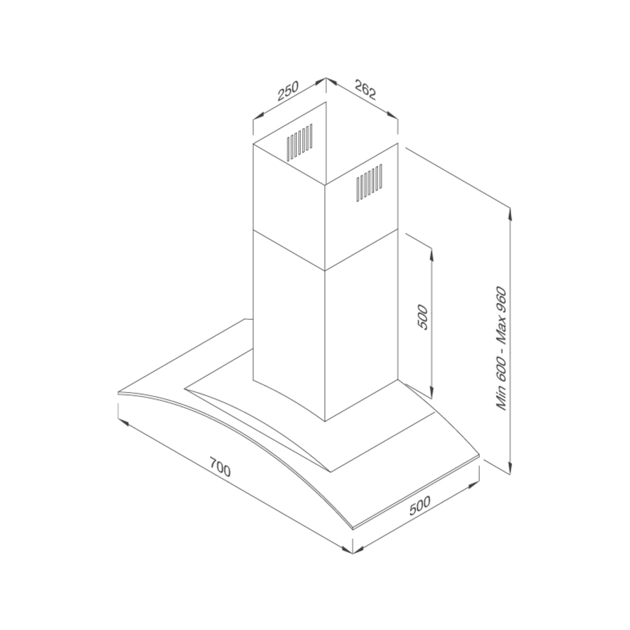 Máy hút mùi áp tường dạng chữ t 70cm